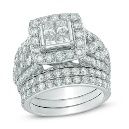 Previously Owned - 4 CT. T.W. Quad Princess-Cut Diamond Frame Soldered Bridal Set in 14K White Gold