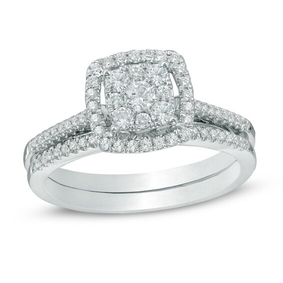Previously Owned - 1/2 CT. T.w. Composite Diamond Frame Soldered Bridal Set in 10K White Gold