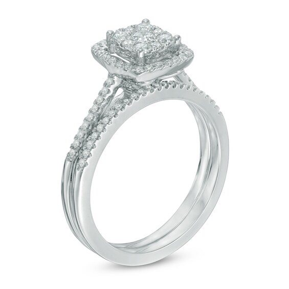 Previously Owned - 1/2 CT. T.w. Composite Diamond Frame Soldered Bridal Set in 10K White Gold