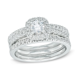 Previously Owned - 1 CT. T.W. Diamond Frame Three Piece Soldered Bridal Set in 14K White Gold