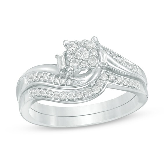 Previously Owned - 1/3 CT. T.w. Composite Diamond Bypass Swirl Soldered Bridal Set in 10K White Gold
