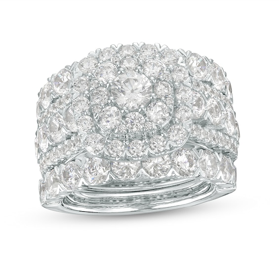 Previously Owned - 5 CT. T.w. Diamond Cushion-Shaped Frame Multi-Row Soldered Bridal Set in 14K White Gold