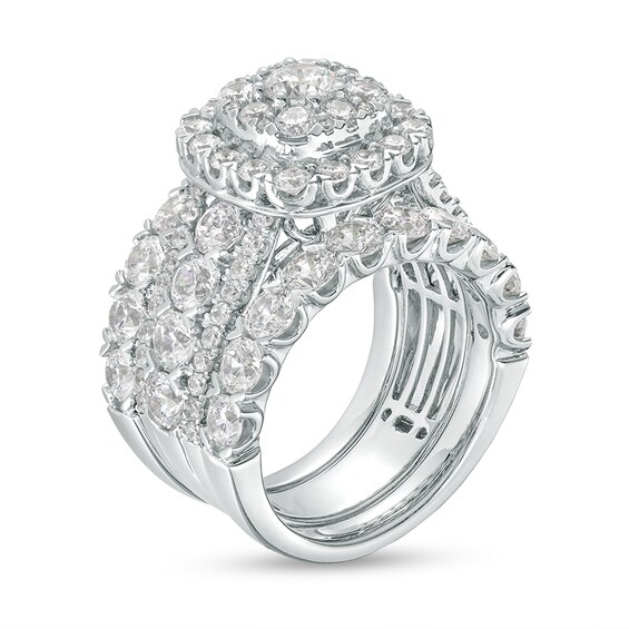 Previously Owned - 5 CT. T.w. Diamond Cushion-Shaped Frame Multi-Row Soldered Bridal Set in 14K White Gold