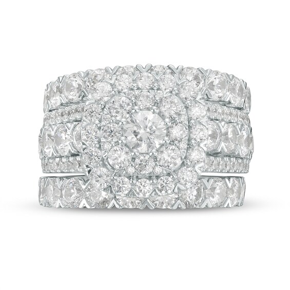 Previously Owned - 5 CT. T.w. Diamond Cushion-Shaped Frame Multi-Row Soldered Bridal Set in 14K White Gold