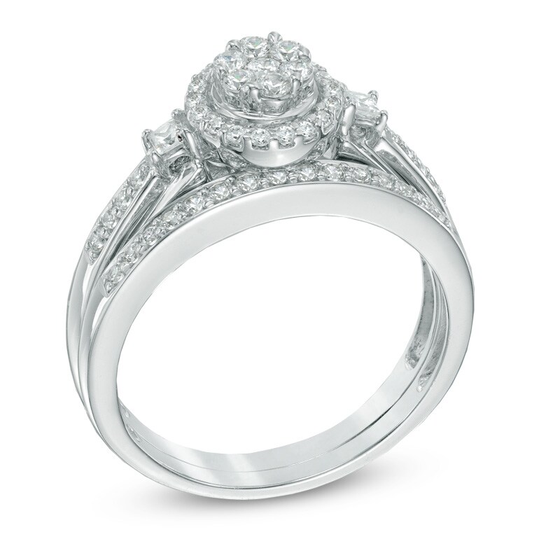 Main Image 2 of Previously Owned - 1/2 CT. T.W. Diamond Cluster Soldered Bridal Set in 10K White Gold