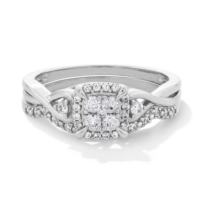 Main Image 1 of Previously Owned - 1/3 CT. T.W. Multi-Diamond Twist Shank Soldered Bridal Set in 10K White Gold