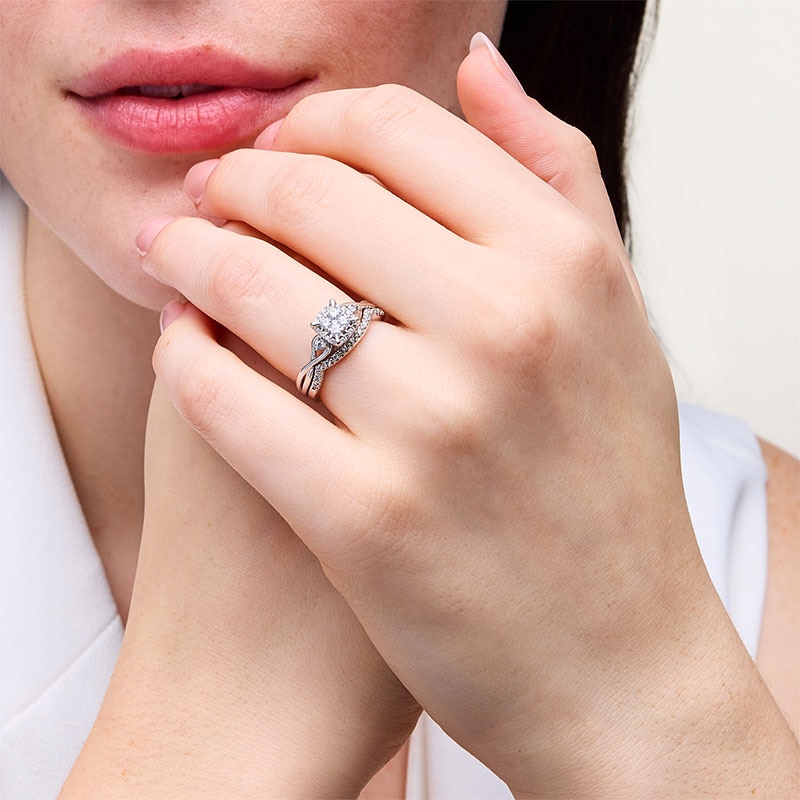 Main Image 2 of Previously Owned - 1/3 CT. T.W. Multi-Diamond Twist Shank Soldered Bridal Set in 10K White Gold