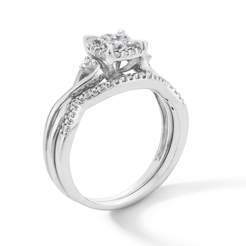 Main Image 3 of Previously Owned - 1/3 CT. T.W. Multi-Diamond Twist Shank Soldered Bridal Set in 10K White Gold