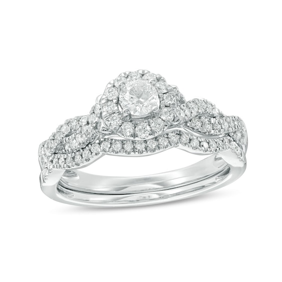 Previously Owned - 1/2 CT. T.w. Diamond Frame Twist Soldered Bridal Set in 10K White Gold