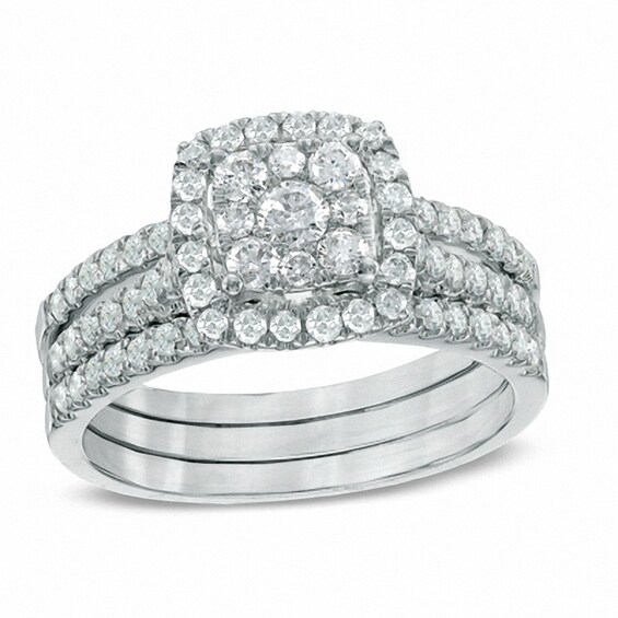 Previously Owned - 1 CT. T.w. Composite Diamond Frame Soldered Bridal Set in 10K White Gold