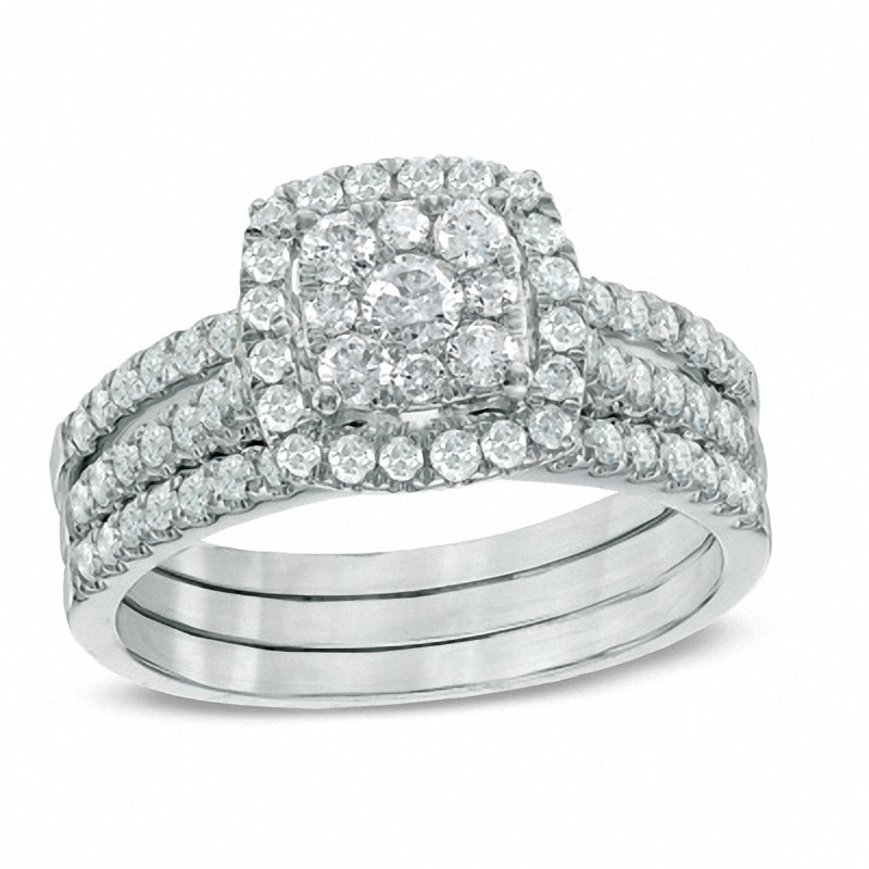 Main Image 1 of Previously Owned - 1 CT. T.W. Composite Diamond Frame Soldered Bridal Set in 10K White Gold