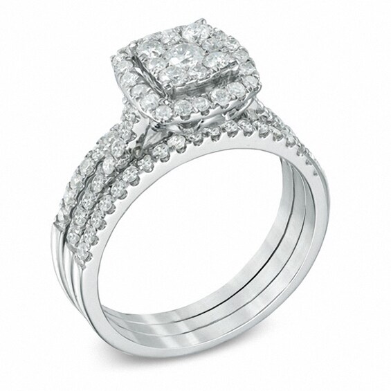 Previously Owned - 1 CT. T.w. Composite Diamond Frame Soldered Bridal Set in 10K White Gold