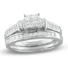 Thumbnail Image 1 of Previously Owned - 1 CT. T.W. Quad Princess-Cut Diamond Collar Soldered Bridal Set in 14K White Gold