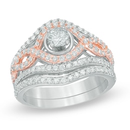 Previously Owned - 1-1/4 CT. T.W. Diamond Braid Soldered Bridal Set in 14K Two-Tone Gold