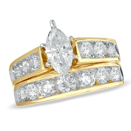 Previously Owned - 3 CT. T.W. Marquise Diamond Soldered Bridal Set in 14K Gold with Diamond Accents