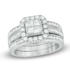 Thumbnail Image 1 of Previously Owned - 1-1/2 CT. T.W. Quad Princess-Cut Diamond Frame Soldered Bridal Set in 14K White Gold
