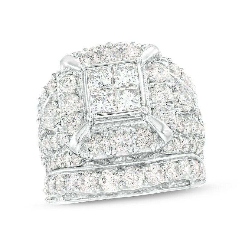 Main Image 1 of Previously Owned - 5 CT. T.W. Quad Princess-Cut Diamond Frame Multi-Row Soldered Bridal Set in 14K White Gold