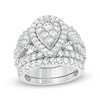 Thumbnail Image 1 of Previously Owned - 3 CT. T.W. Composite Diamond Pear-Shaped Frame Three Piece Soldered Bridal Set in 14K White Gold