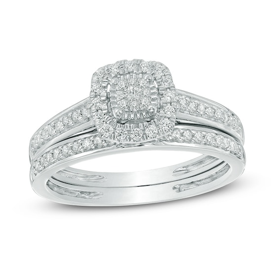 Previously Owned - 1/4 CT. T.w. Multi-Diamond Cushion Frame Soldered Bridal Set in 10K White Gold