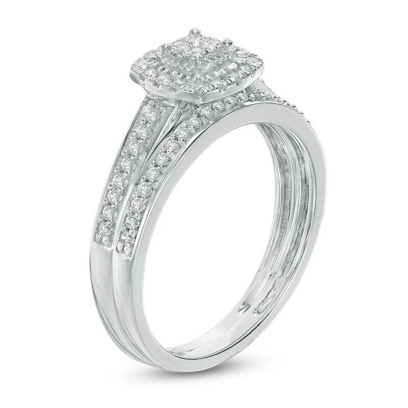 Main Image 2 of Previously Owned - 1/4 CT. T.W. Multi-Diamond Cushion Frame Soldered Bridal Set in 10K White Gold