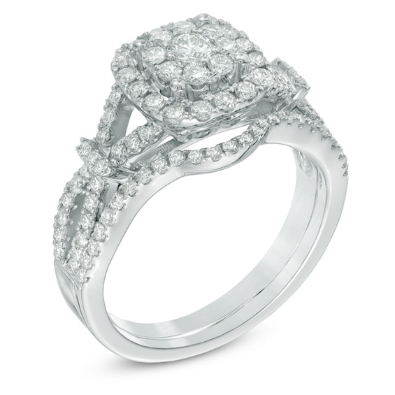 Previously Owned - 1 CT. T.w. Composite Diamond Frame Soldered Bridal Set in 14K White Gold