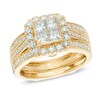 Thumbnail Image 1 of Previously Owned - 1-1/2 CT. T.W. Quad Princess-Cut Diamond Frame Soldered Bridal Set in 14K Gold