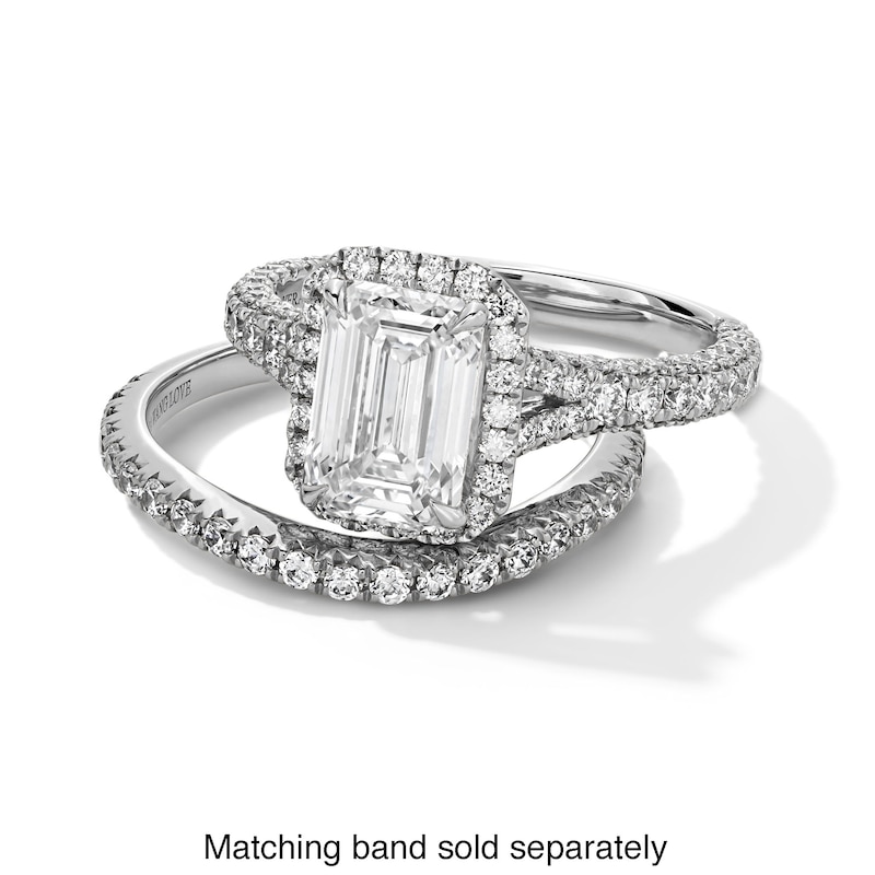 Main Image 4 of Vera Wang Love Collection 3 CT. T.W. Emerald-Cut Certified Lab-Grown Diamond Engagement Ring in Platinum (F/VS2)