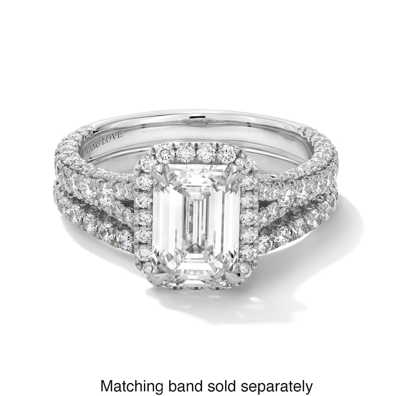 Main Image 5 of Vera Wang Love Collection 3 CT. T.W. Emerald-Cut Certified Lab-Grown Diamond Engagement Ring in Platinum (F/VS2)