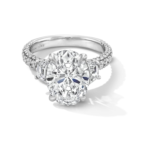 Vera Wang Love Collection 5.29 CT. T.w. Oval Certified Lab-Grown Diamond Three-Stone Engagement Ring in Platinum (F/Vs2)
