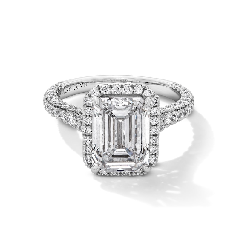 Main Image 1 of Vera Wang Love Collection 5 CT. T.W. Emerald-Cut Certified Lab-Grown Diamond Engagement Ring in Platinum (F/VS2)