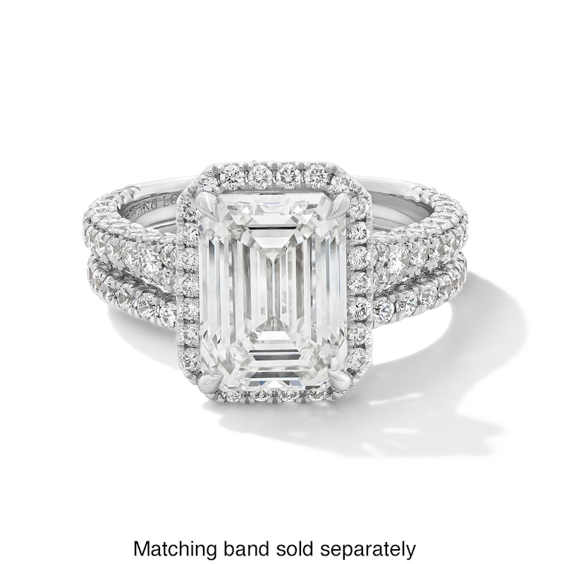 Main Image 4 of Vera Wang Love Collection 5 CT. T.W. Emerald-Cut Certified Lab-Grown Diamond Engagement Ring in Platinum (F/VS2)