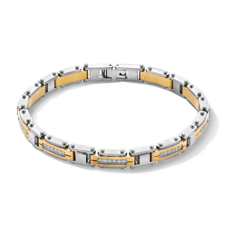 Main Image 1 of 1/2 CT. T.W. Diamond Link Bracelet in Solid Two-Tone Stainless Steel - 8.25”