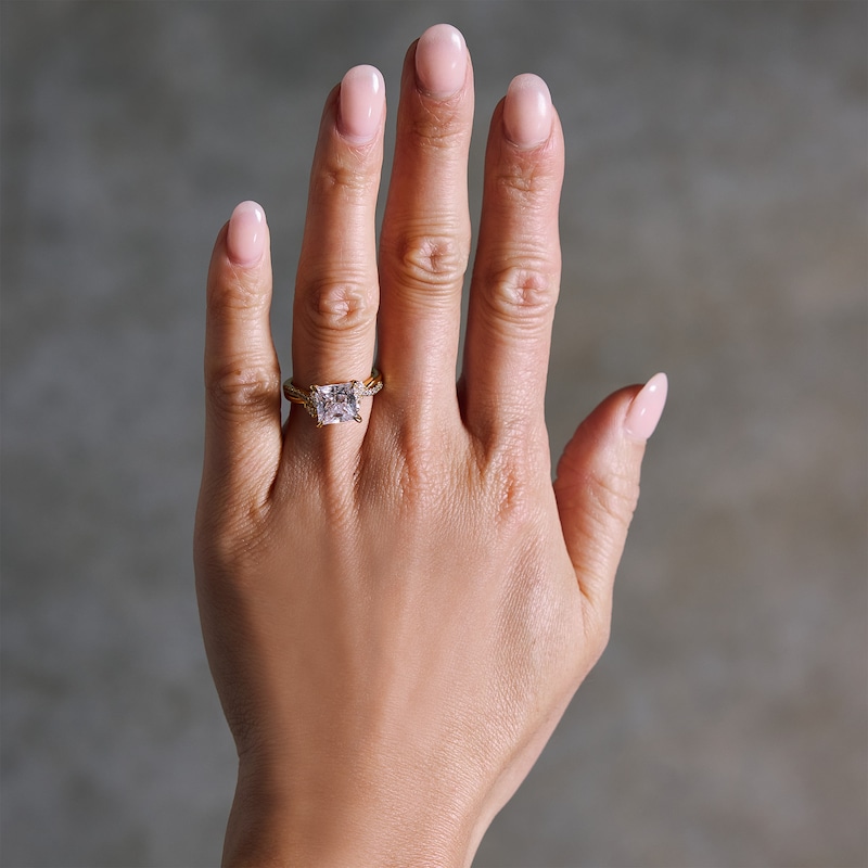 Main Image 2 of 3-1/3 CT. T.W. Princess-Cut Certified Lab-Grown Diamond Solitaire Ring with Side Accent in 14K Gold (F/VS2)