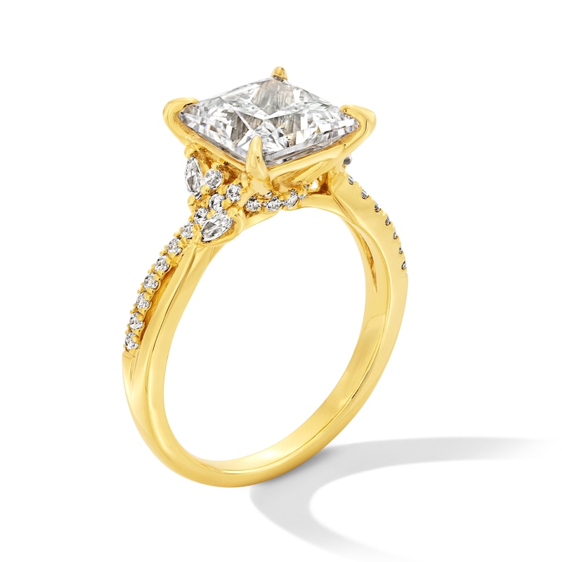 Main Image 2 of 3-1/3 CT. T.W. Princess-Cut Certified Lab-Grown Diamond Solitaire Ring with Side Accent in 14K Gold (F/VS2)