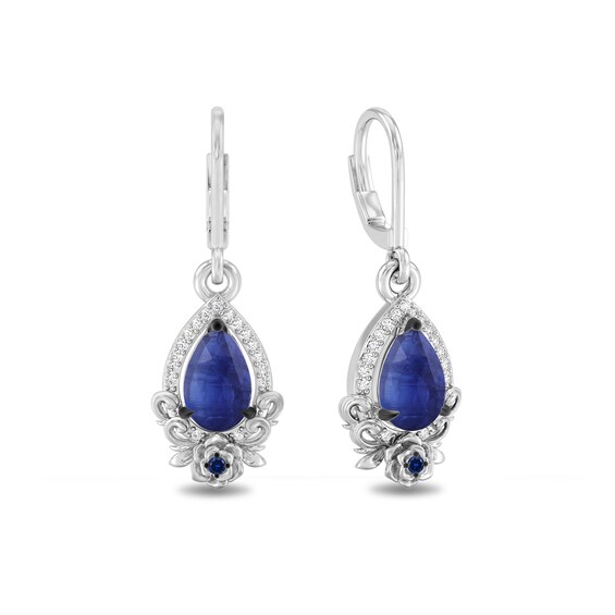 Enchanted Disney Cinderella 75th Anniversary Kyanite, Sapphire and 1/10 CT. T.w. Diamond Earrings in Sterling Silver