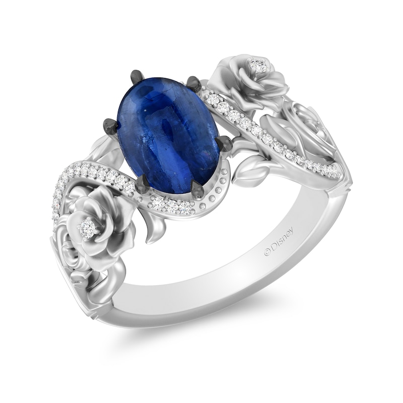 Main Image 1 of Enchanted Disney Cinderella Oval Kyanite and 1/8 CT. T.W. Diamond Floral Ring in Sterling Silver