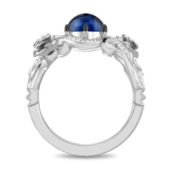 Enchanted Disney Cinderella 75th Anniversary Oval Kyanite and 1/8 CT. T.w. Diamond Floral Ring in Sterling Silver