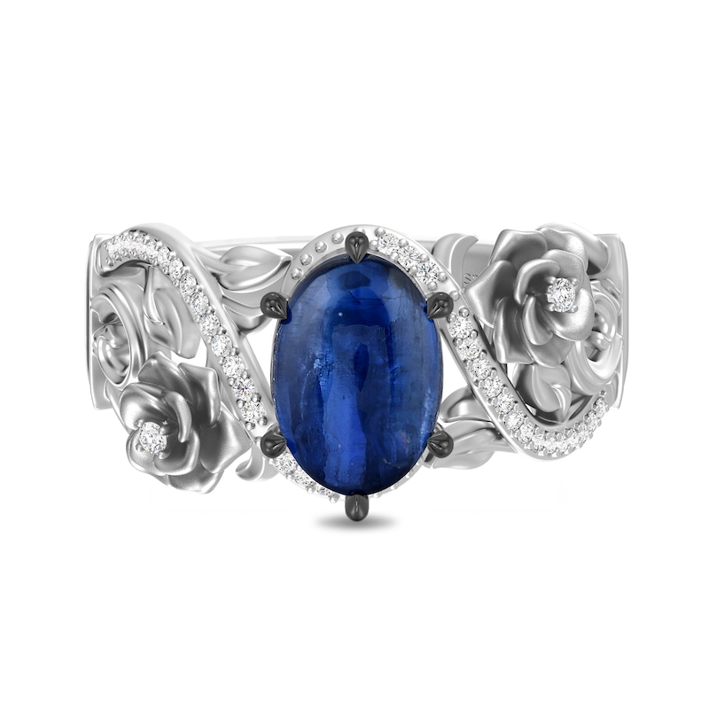 Main Image 4 of Enchanted Disney Cinderella Oval Kyanite and 1/8 CT. T.W. Diamond Floral Ring in Sterling Silver