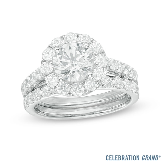 Previously Owned - Celebration Ideal 2-1/2 CT. T.w. Diamond Frame Soldered Bridal Set in 14K White Gold