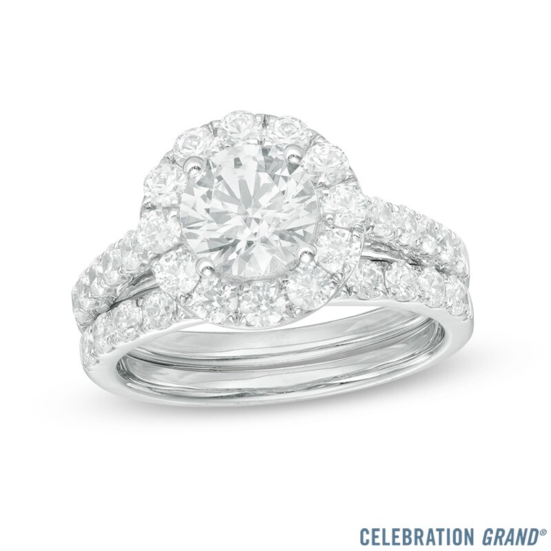 Main Image 1 of Previously Owned - Celebration Ideal 2-1/2 CT. T.W. Diamond Frame Soldered Bridal Set in 14K White Gold