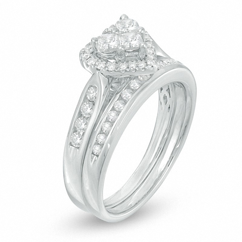 Main Image 2 of Previously Owned - 3/4 CT. T.W. Diamond Heart Soldered Bridal Set in 14K White Gold