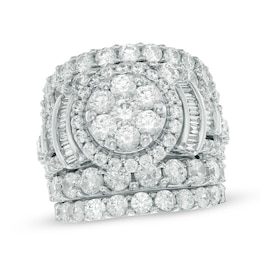 Previously Owned - 6 CT. T.W. Multi-Diamond Frame Collared Three Piece Soldered Bridal Set in 14K White Gold