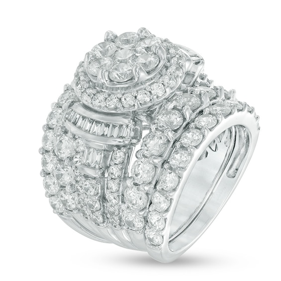 Previously Owned - 6 CT. T.w. Multi-Diamond Frame Collared Three Piece Soldered Bridal Set in 14K White Gold