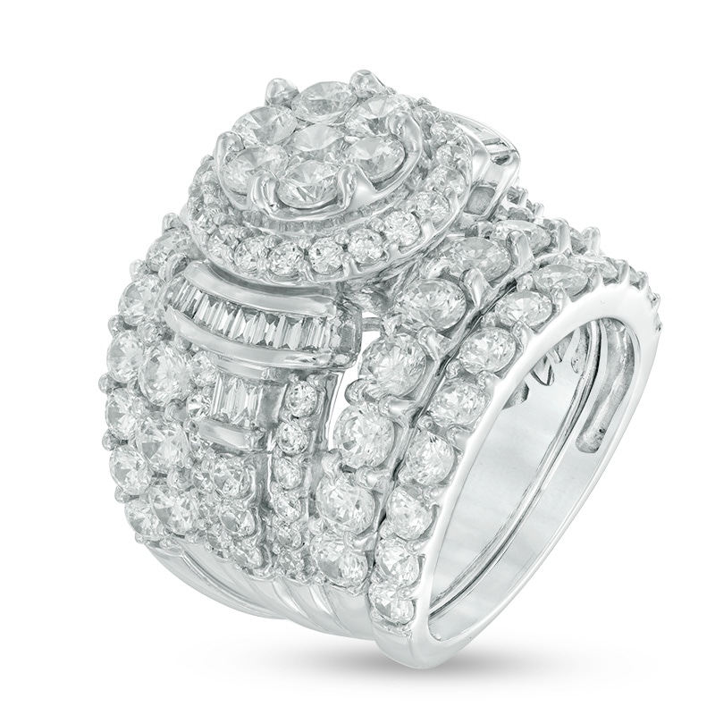 Main Image 2 of Previously Owned - 6 CT. T.W. Multi-Diamond Frame Collared Three Piece Soldered Bridal Set in 14K White Gold