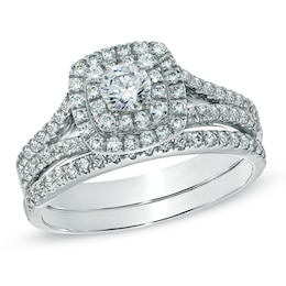 Previously Owned - Celebration Ideal 1 CT. T.W. Diamond Frame Soldered Bridal Set in 14K White Gold