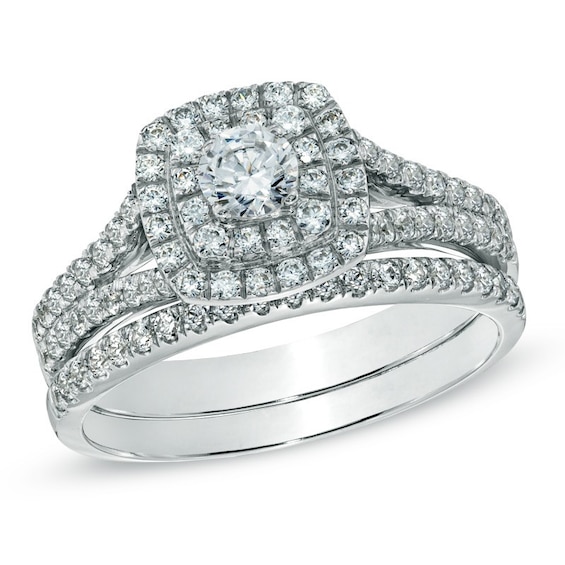 Previously Owned - Celebration Ideal 1 CT. T.w. Diamond Frame Soldered Bridal Set in 14K White Gold
