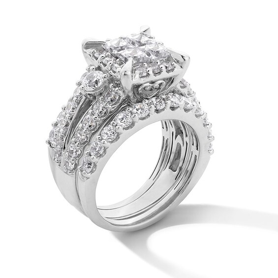 Previously Owned - 4 CT. T.w. Quad Princess-Cut Diamond Frame Three Piece Soldered Bridal Set in 14K White Gold