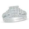 Thumbnail Image 1 of Previously Owned - 1 CT. T.W. Quad Princess-Cut Diamond Frame Tri-Sides Soldered Bridal Set in 10K White Gold