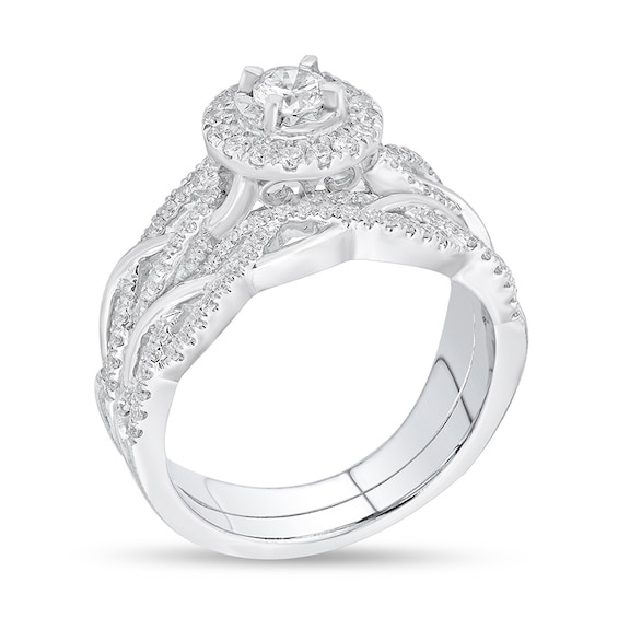 Previously Owned - 3/4 CT. T.w. Diamond Frame Twist Shank Soldered Bridal Set in 14K White Gold