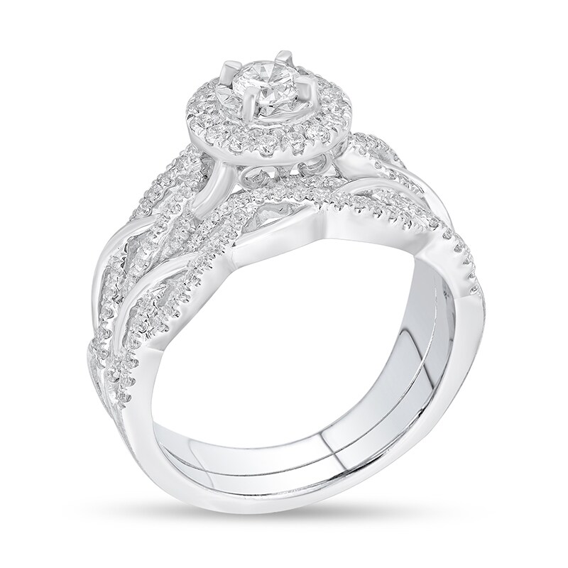 Main Image 2 of Previously Owned - 3/4 CT. T.W. Diamond Frame Twist Shank Soldered Bridal Set in 14K White Gold